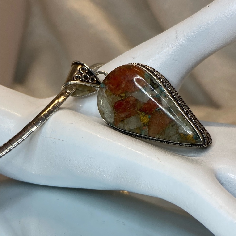 Spiny Oyster Gemstone Handmade 925 Sterling Silver Vintage Pendant on Sterling